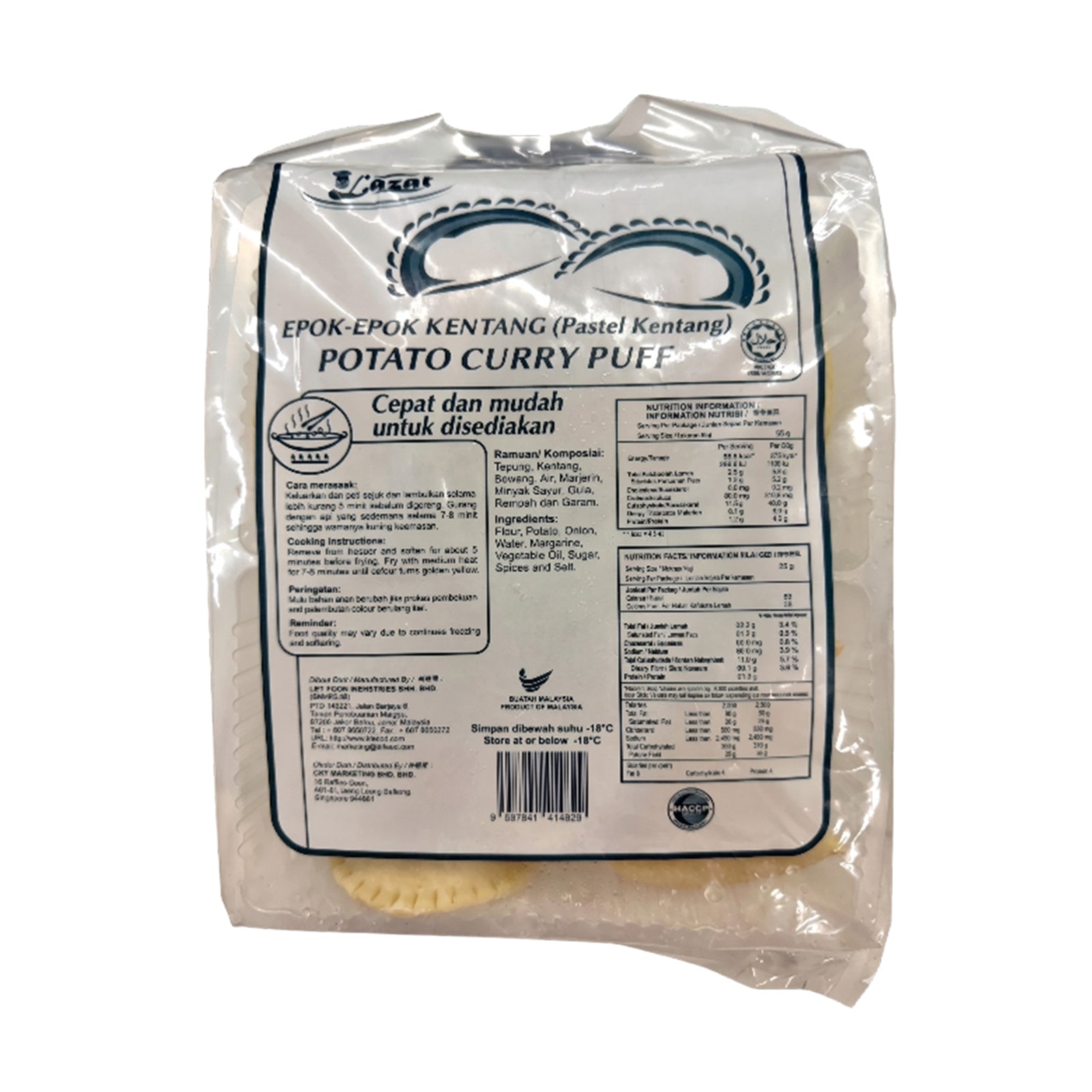 Lazat Epok-Epok Kentang Potato Curry Puff 500g x 20