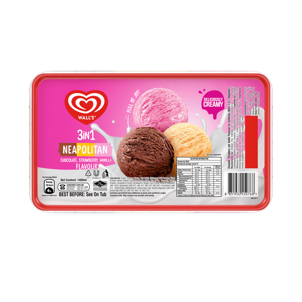 Walls 3 in 1 Neapolitan Ice Cream Tub 1.4L