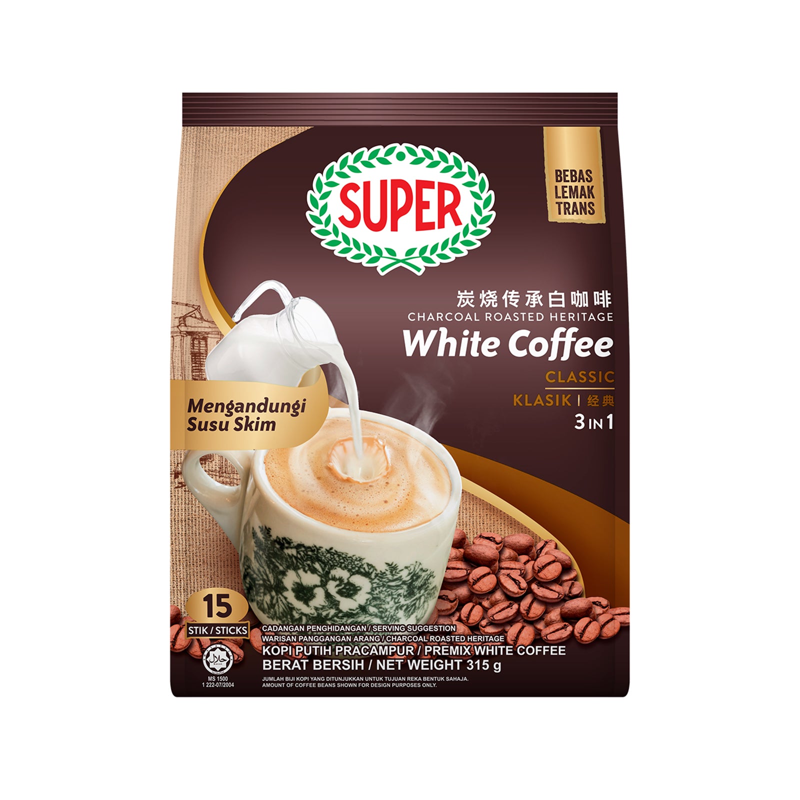 Super Charcoal Roasted Classic Instant 3 in 1 White Coffee 21g x 15