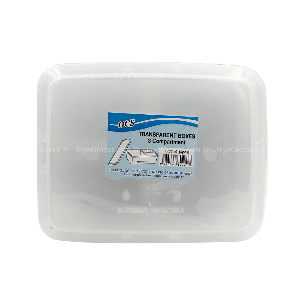 OC PP Rectangular 3-Compartment Clear Box 1200ml x 10