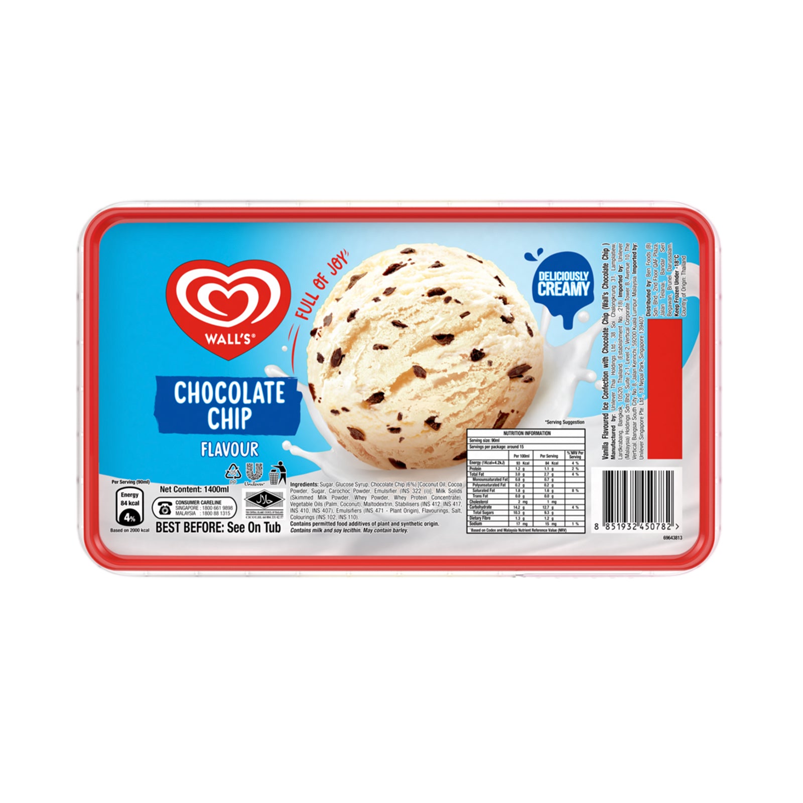 Walls Classic Chocolate Chip Ice Cream Tub 1.4L