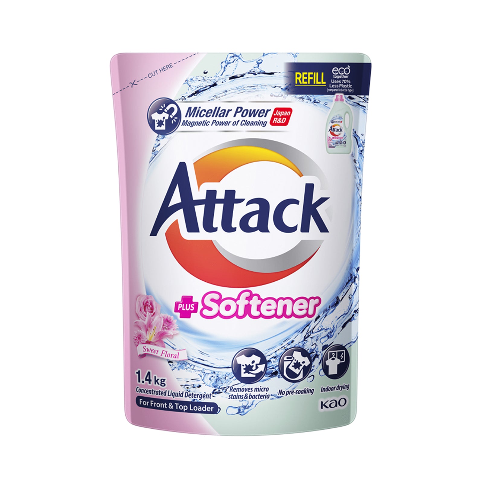 Attack Liquid Detergent Plus Softener Refill 1.4kg