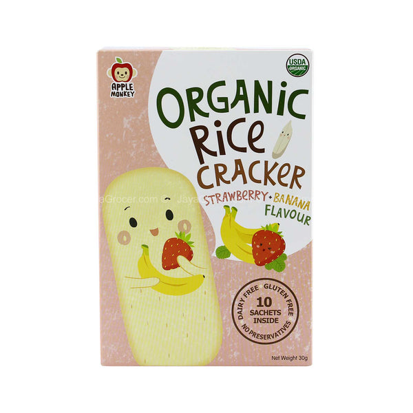Apple Monkey Organic Rice Cracker Strawberry Banana Flavor 30g