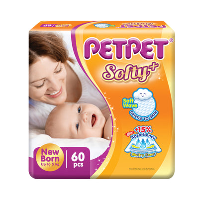 PETPET Tape Softly + Diaper Jumbo Pack (Newborn) 60pcs/pack