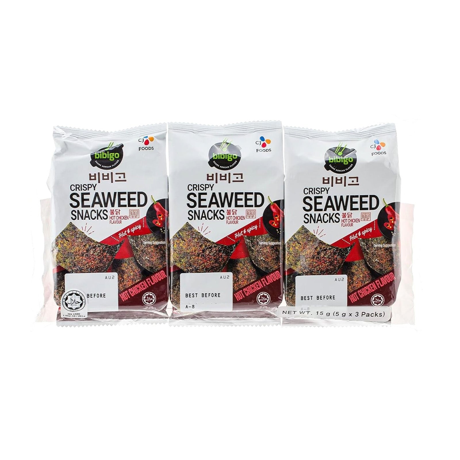 Cj Bibigo Crispy Seaweed Snacks Hot Chili Korean 5g x 3