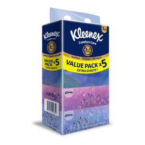 Kleenex Family Box Facial Tissue Natural Gentle Clean 3Ply 90sheets x 5