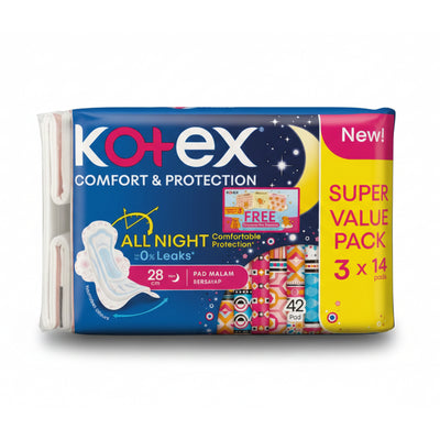 Kotex Soft and Smooth Overnight Maxi Wing 28cm 14sheets x 3