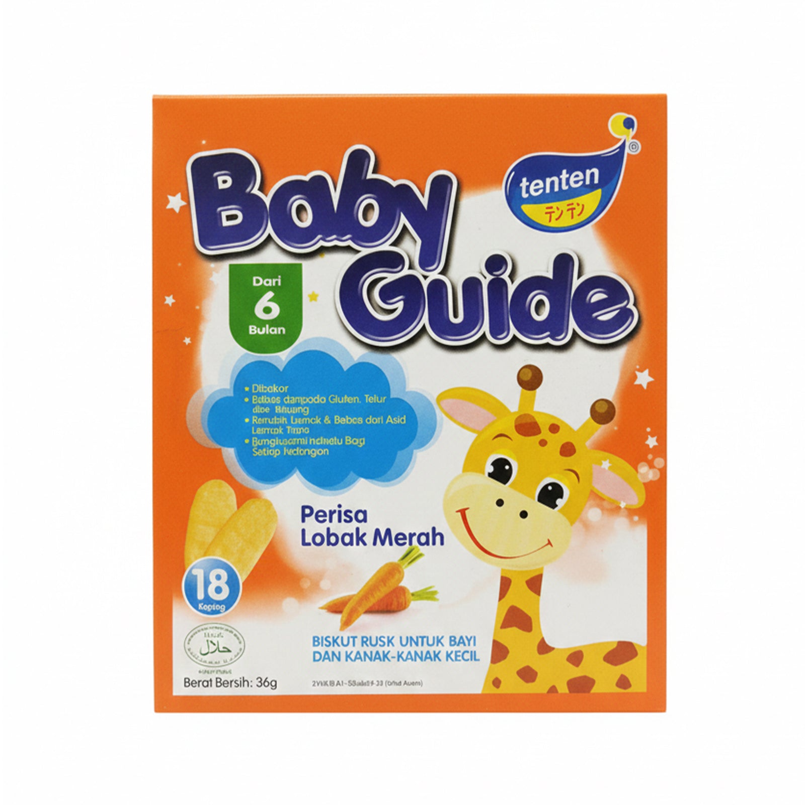 Tenten Baby Guide Rice Rusks Carrot Flavour 36g