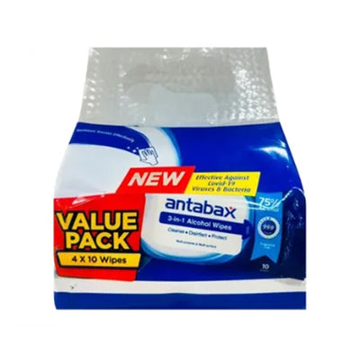 Antabax 3 In 1 Alcohol Cleansing Wipes 10pcs x 4