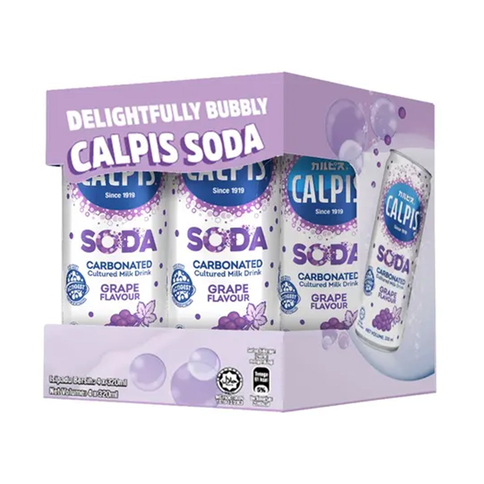 Calpis Soda Grape Flavoured Soft Drink 320ml x 4