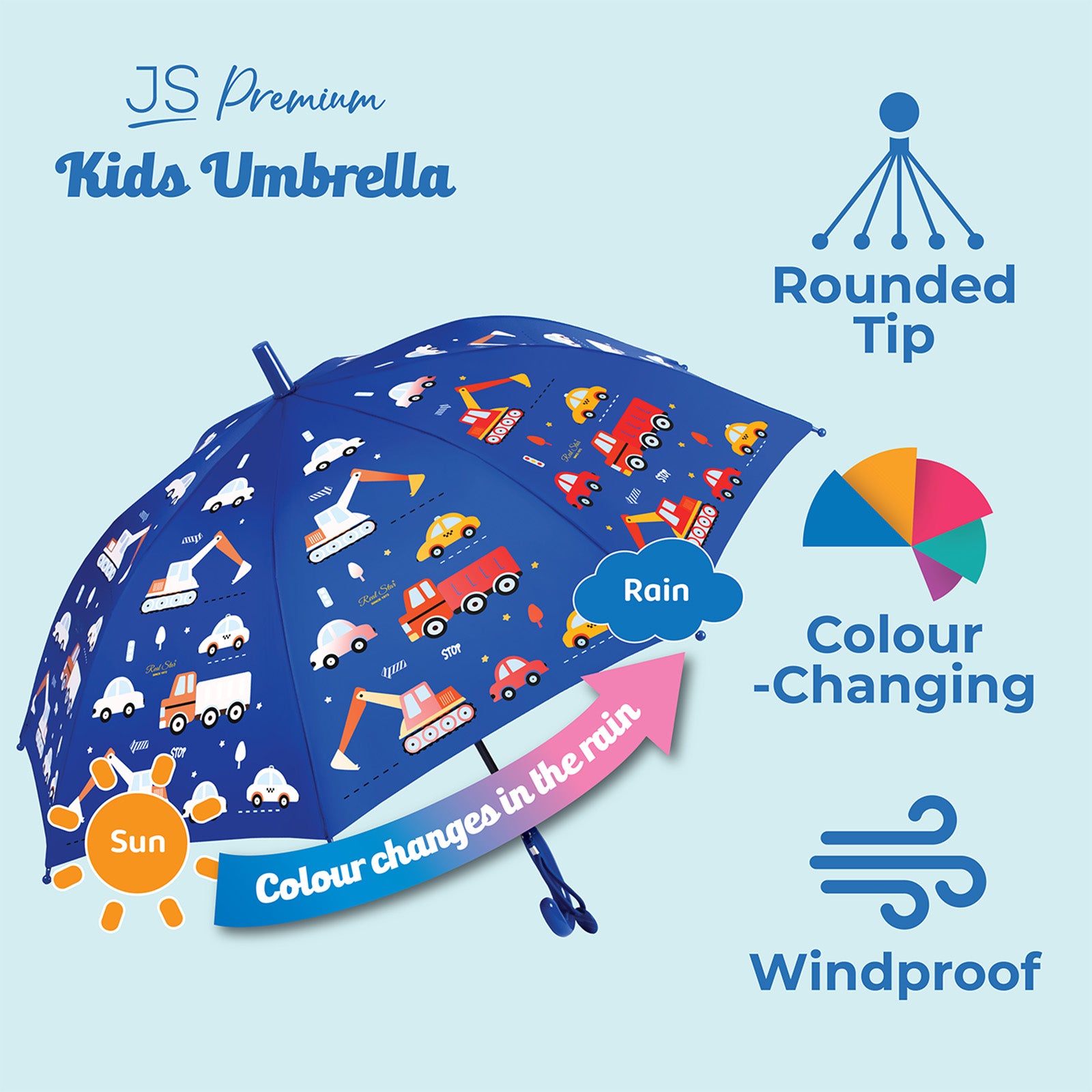 JS Premium Kids Umbrella Blue Excavator 1unit
