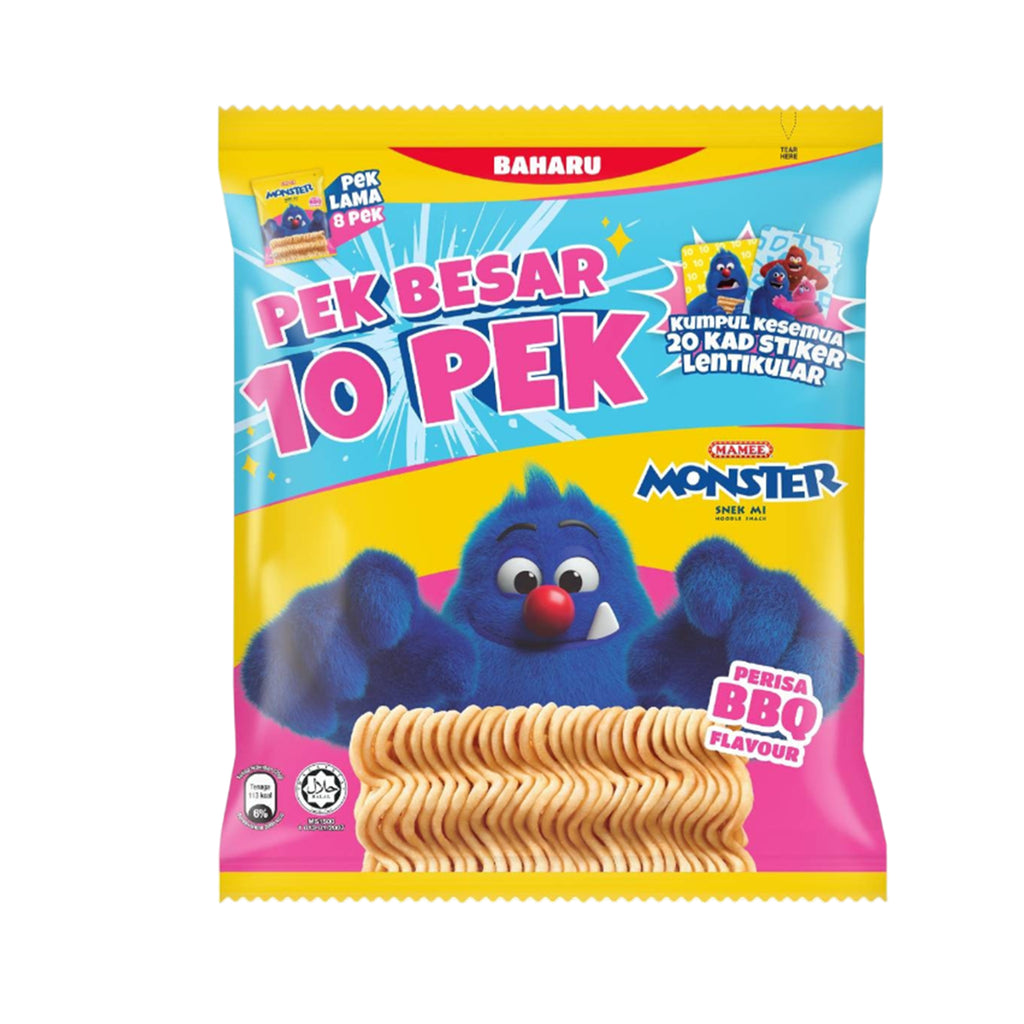 Mamee Monster Noodle Snacks BBQ Flavour Family Pack 20g x 10
