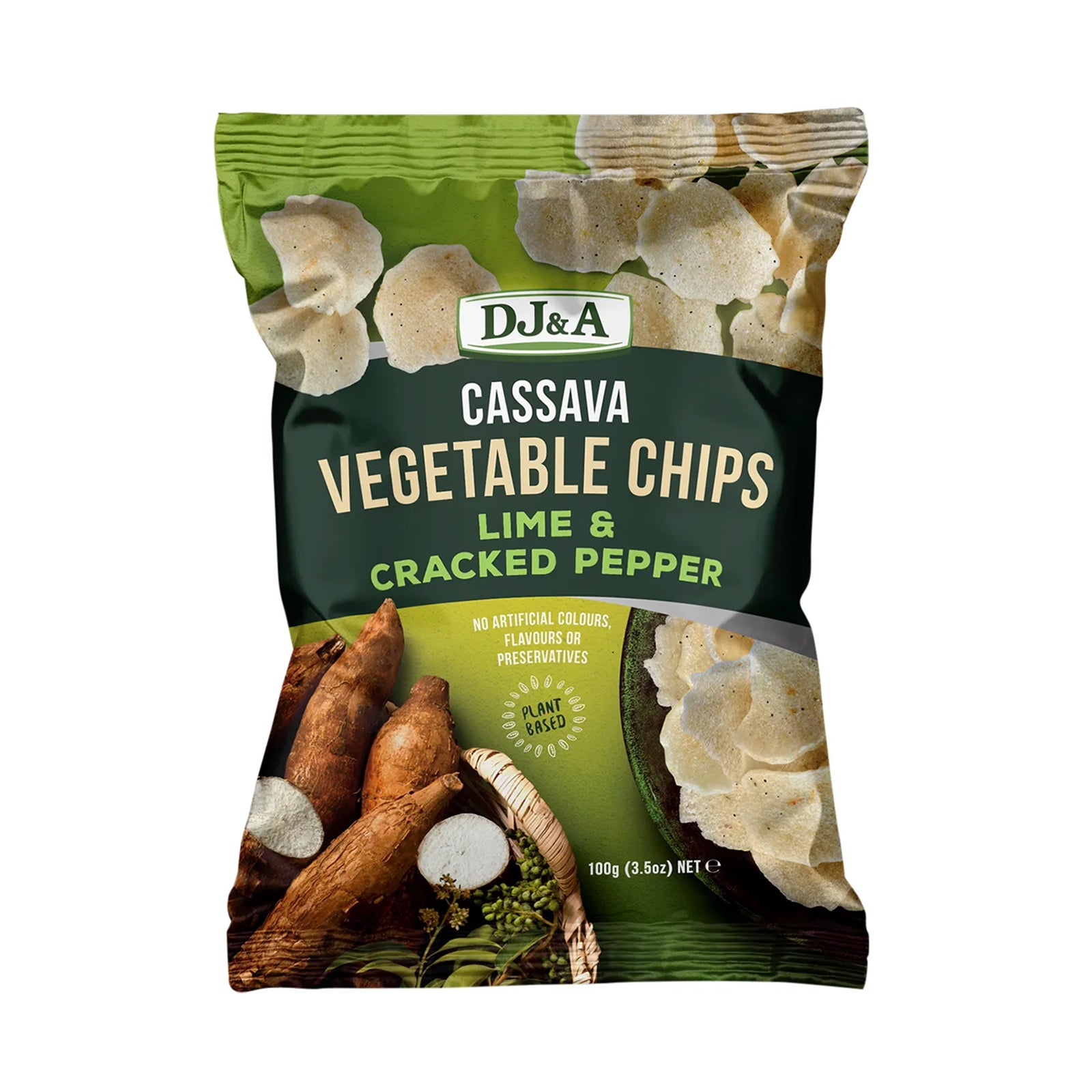DJ and A Cassava Vegetable Chip Lime and Cracked Pepper 100g