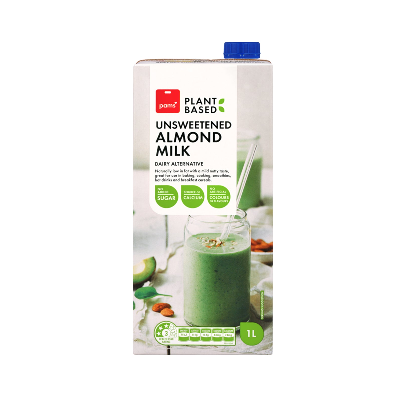 Pams Plant Based Almond Milk Unsweetened 1L
