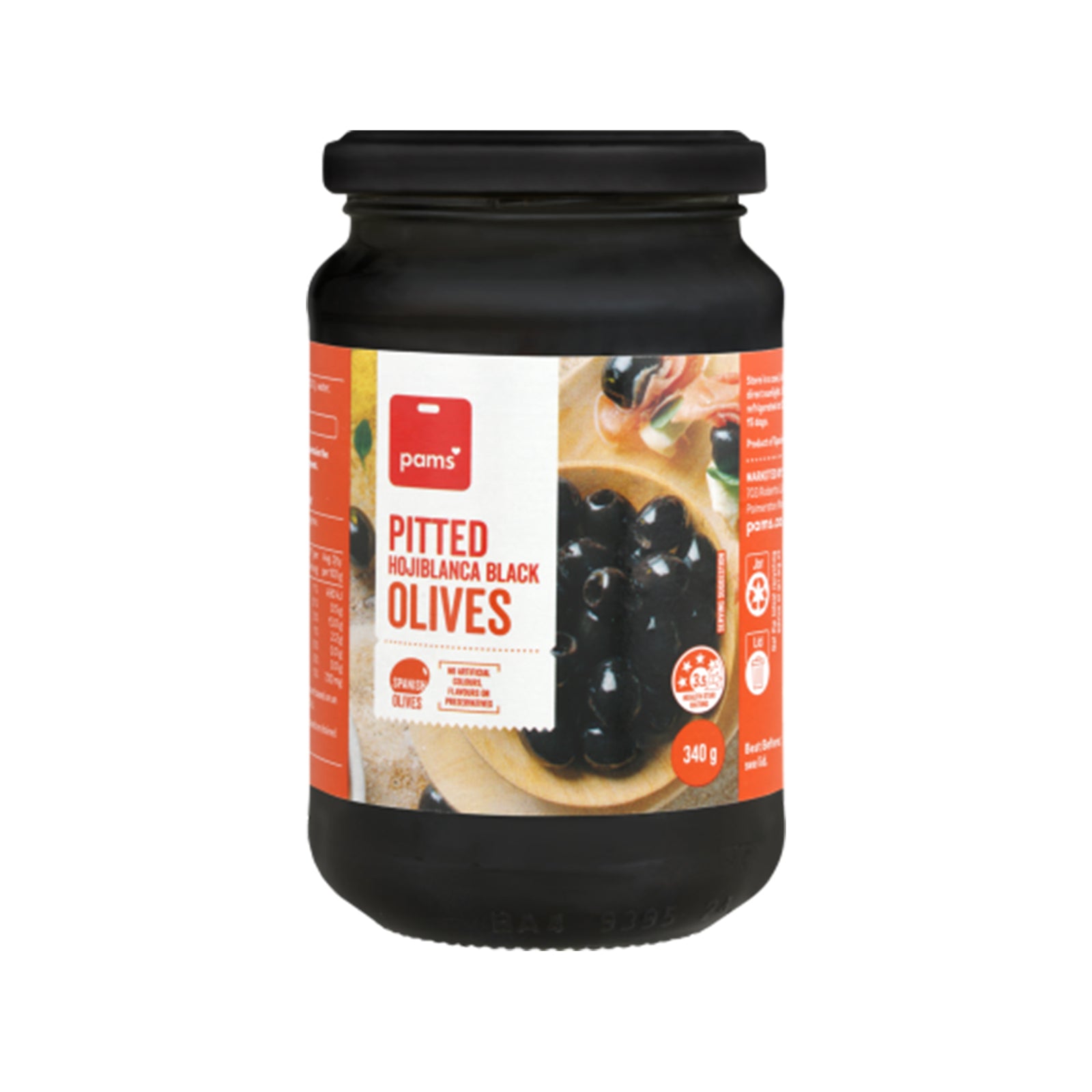 pams Olives Black Pitted 354g
