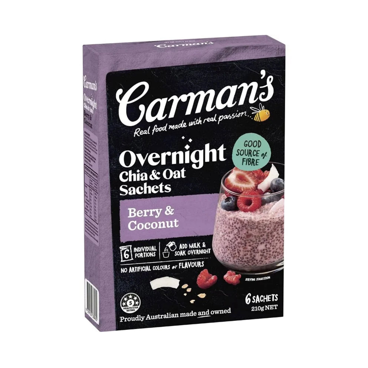 Carman's Berry & Coconut Overnight Chia & Oat Sachets 210g