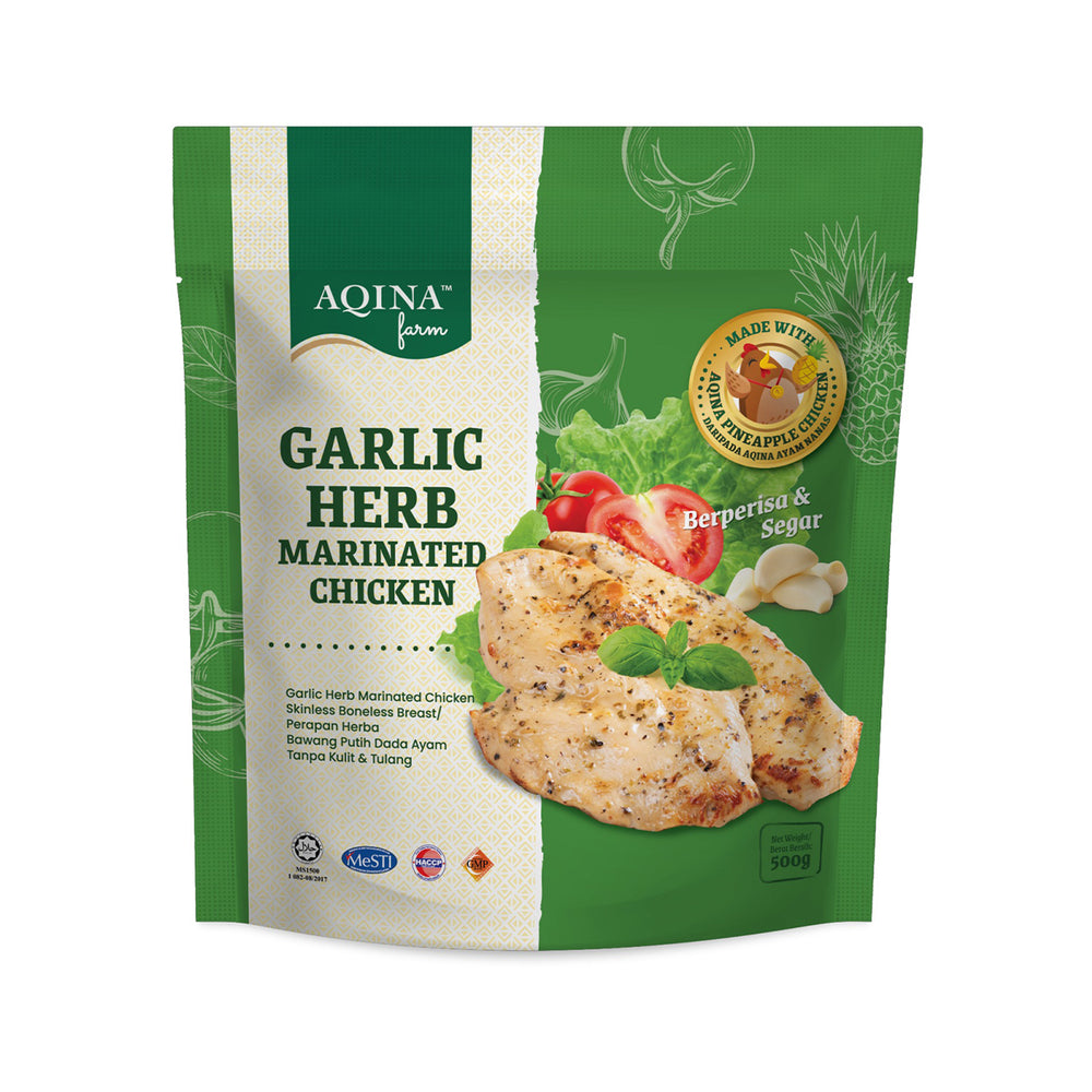 Aqina Frozen Garlic Herb Skinless Boneless Chicken Breast 500g