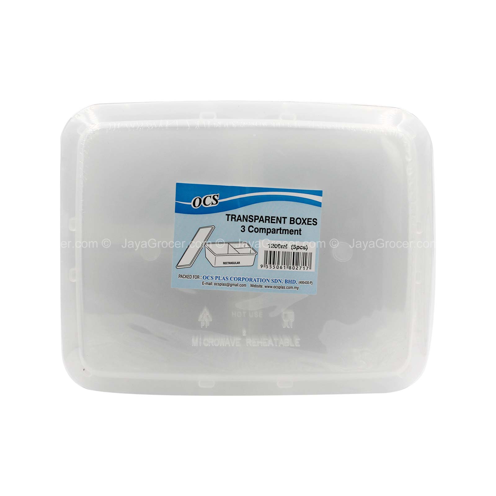 OC PP Rectangular 3-Compartment Clear Box 1200ml x 10