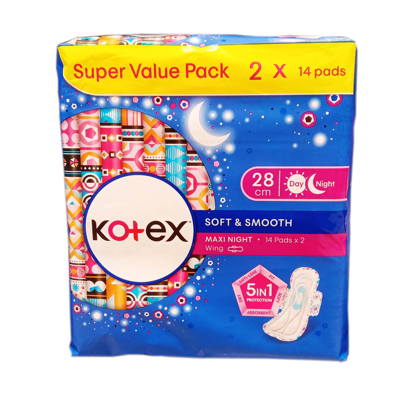 Kotex Soft and Smooth Overnight Wings Sanitary Pads 14pcs x 2