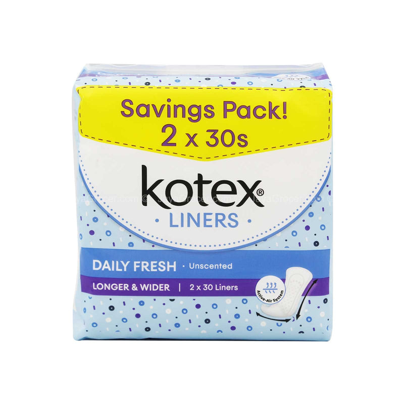 Kotex Daily Fresh Longer & Wider Unscented Liners 32pcs x 2