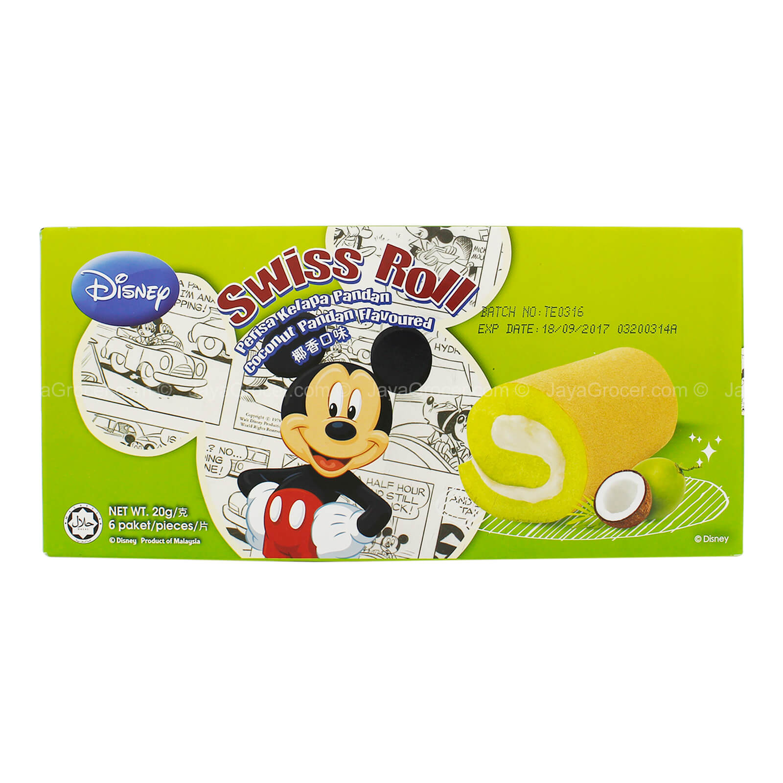 Disney Coconut Pandan Flavoured Swiss Roll 20g x 6