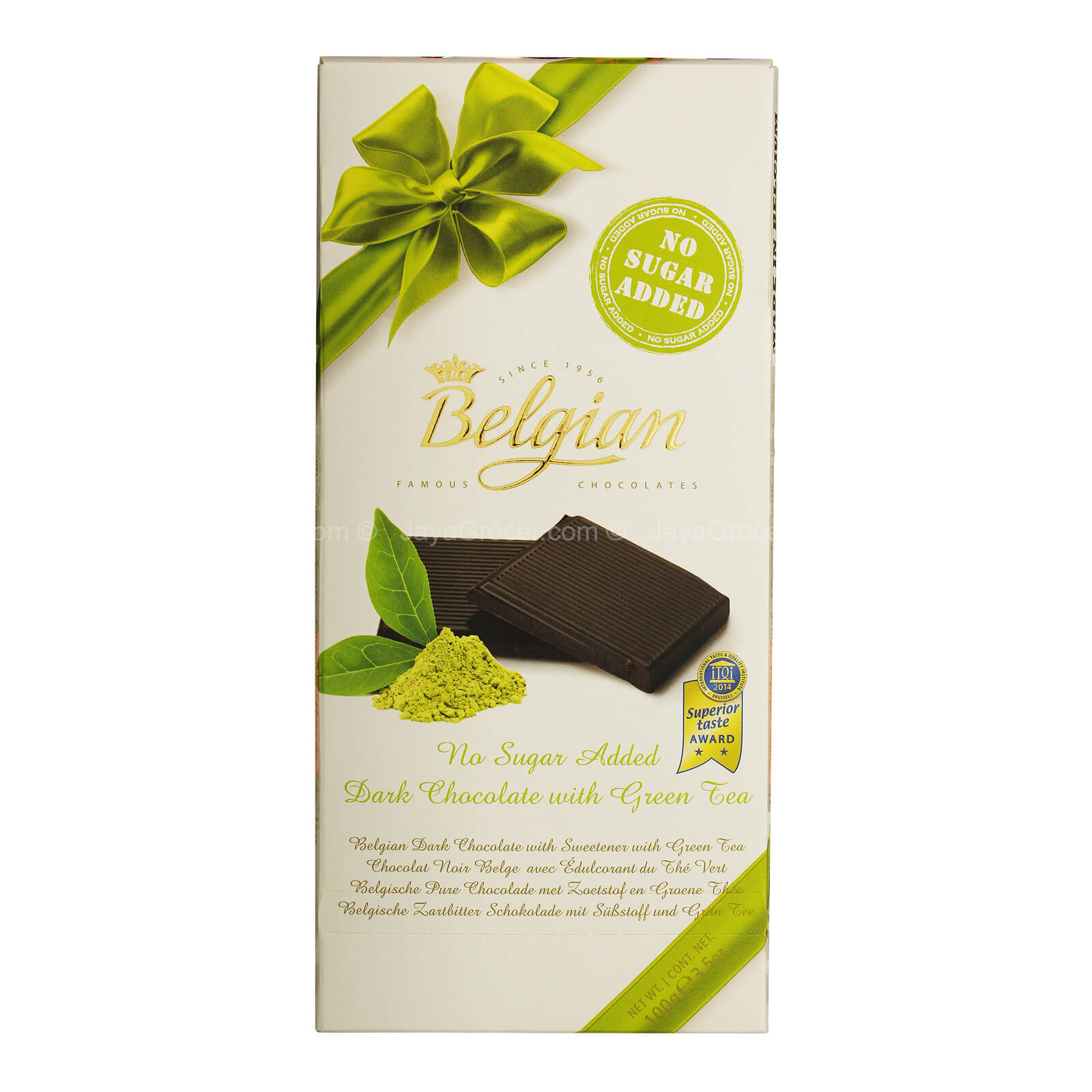 Belgian No Sugar Added Dark Chocolate with Green Tea 100g