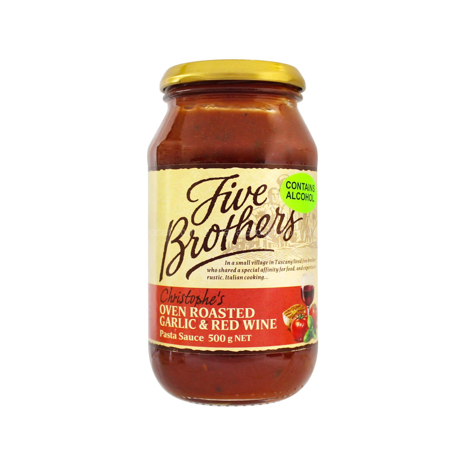 Five Brothers Chrisptophe's Oven Roasted Garlic and Red Wine Pasta Sauce 500g