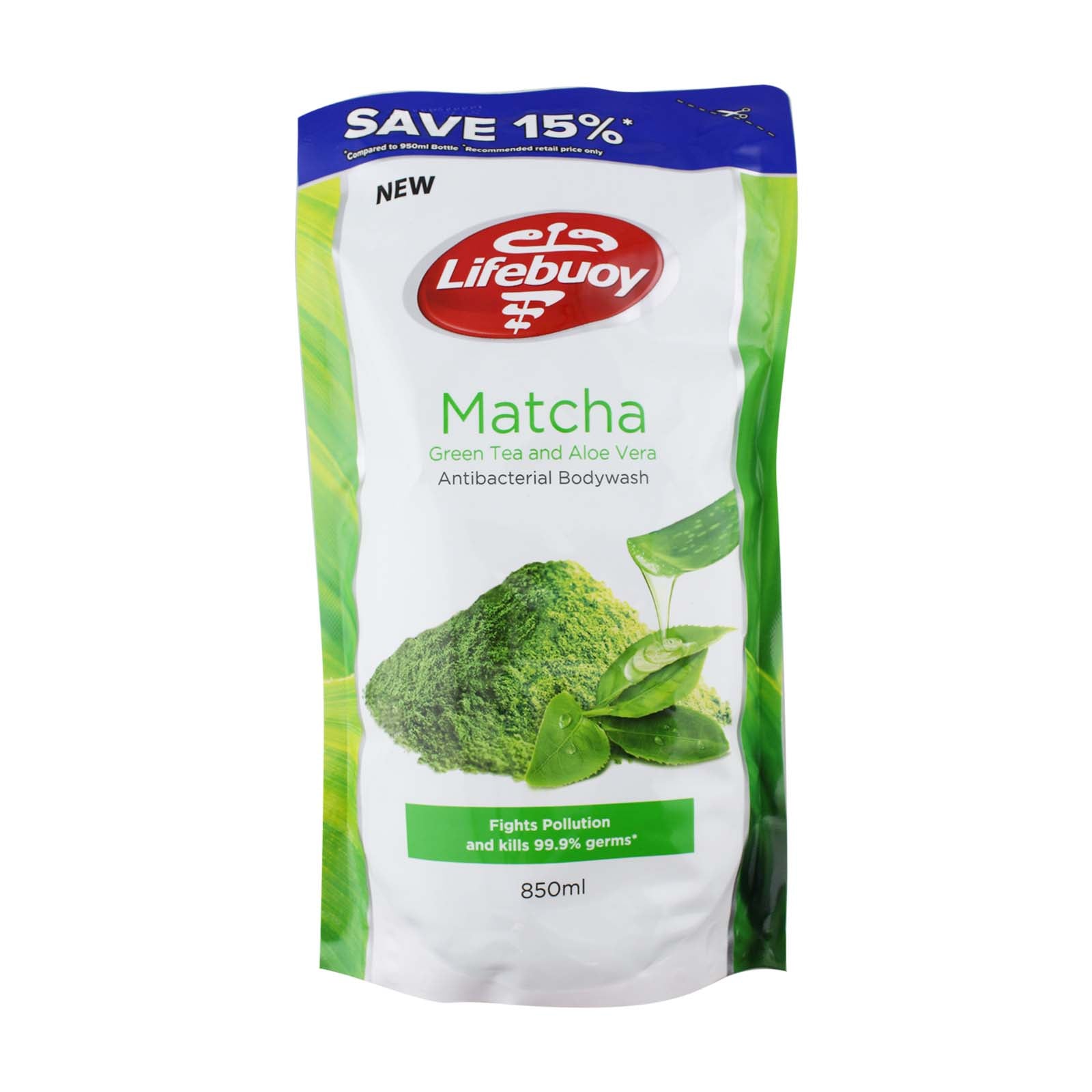 Lifebuoy Matcha Green Tea and Aloe Vera Antibacterial Bodywash Refill 850ml