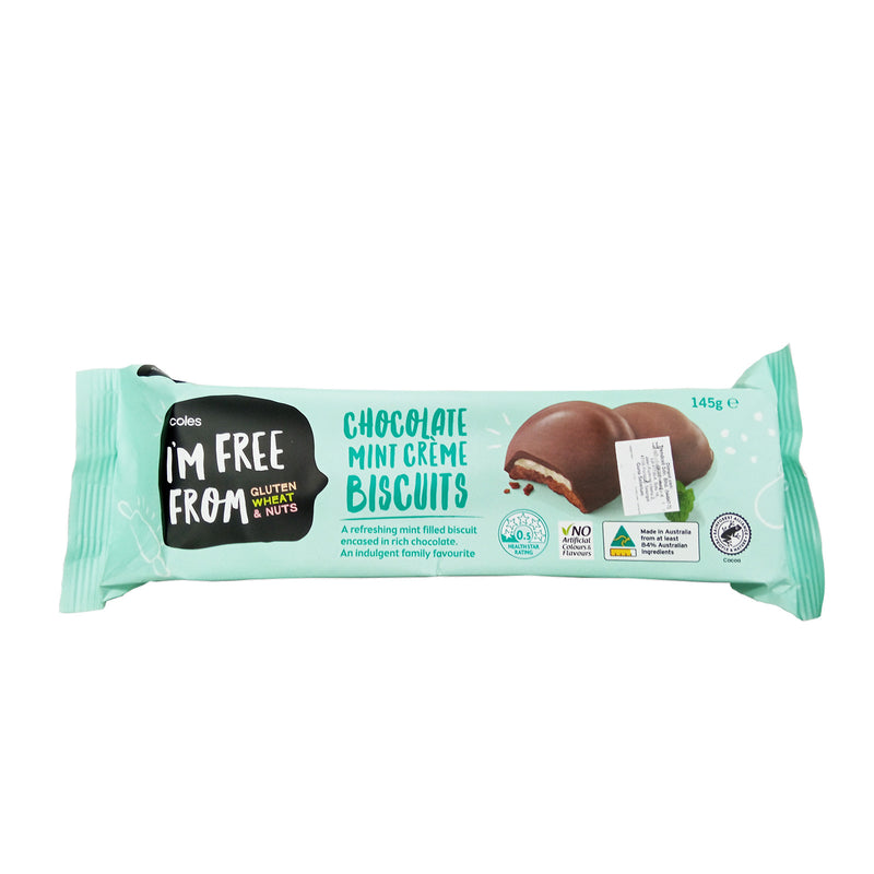 Coles Im Free Chocolate Mint Creme Biscuits 145g