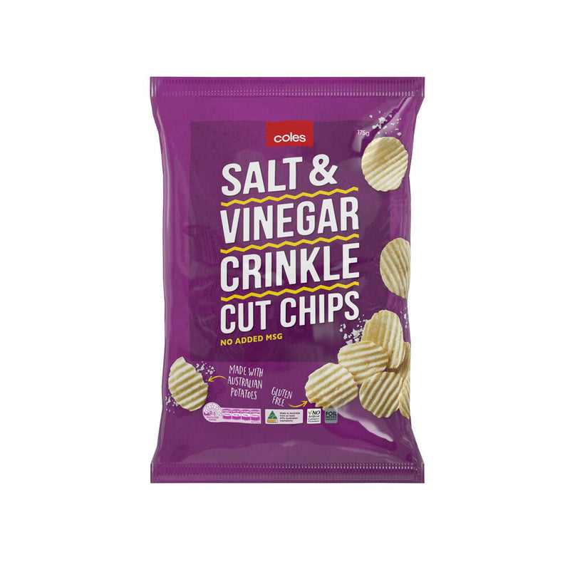 Coles Crinkle Potato Chips Salt Vinegar 175g